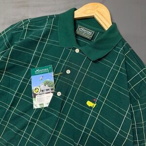 NEW Vintage Masters Collection Polo Shirt Green Grid With Pin Golf Medium